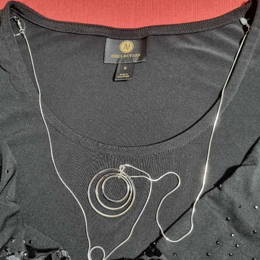 JM Collection women's blouse black, long sleeves, New With Tag Size M - Picture 6 of 10